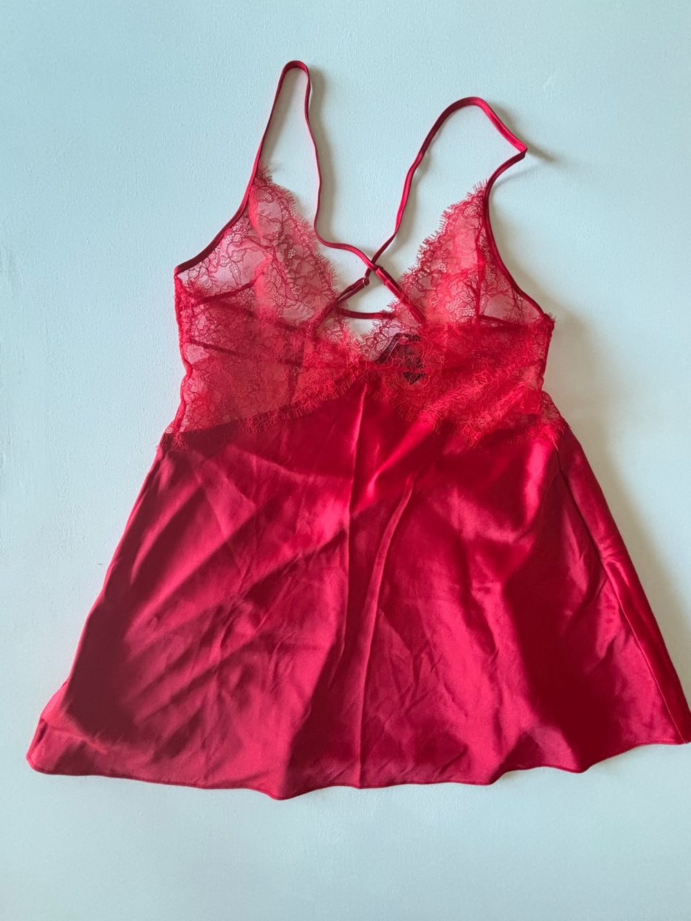 Victoria's Secret Red Lace-Trim Satin Chemise - Size M - NWOT